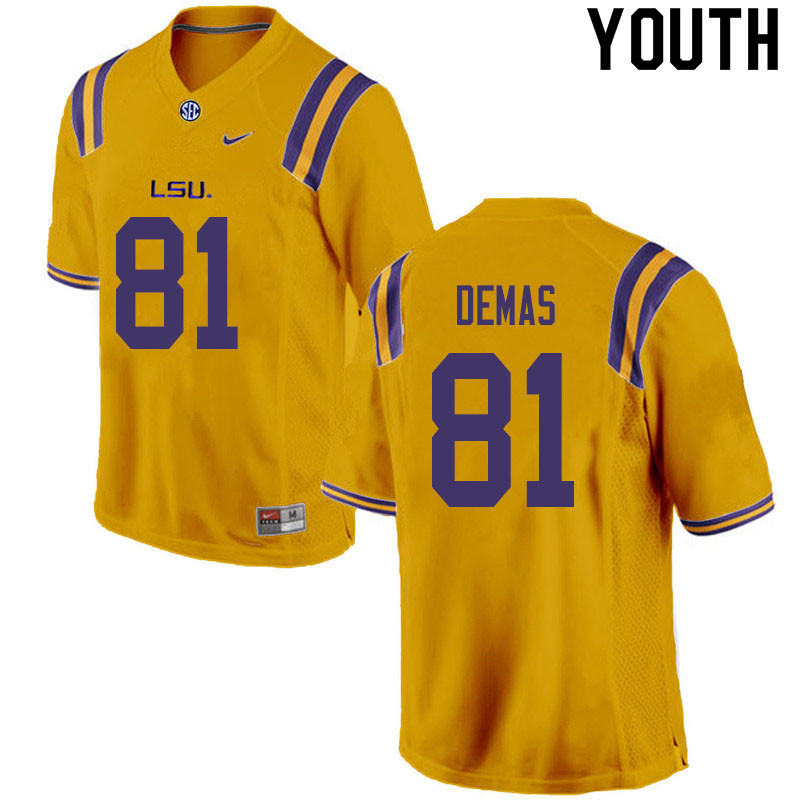 Youth #81 Nick Demas LSU Tigers College Football Jerseys Sale-Gold